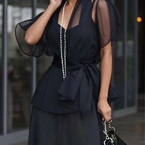 Elegant Black Sheer Sleeve Tunic Top